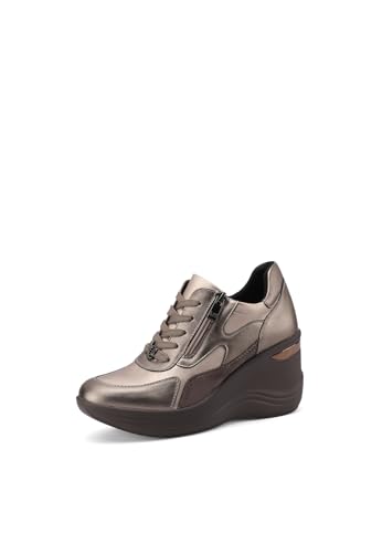 QUEEN HELENA Hohe Sneakers Turnschuhe mit Keilabsatz für Damen X31-39, bronze, 39 EU