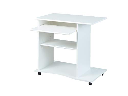 Inter Link – Schreibtisch – Laptoptisch – Computertisch - Auf Rollen – Ausziehbare Schublade – Mini Bürotisch – Laminatbeschichtet – 80 x 50 x 75cm - Weiß – Pepe