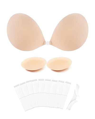 Egussi Klebe BH Push Up, Trägerloser BH für Frauen, Wiederverwendbarer unsichtbarer rückenloser BH, Selbstkleber Brustwarzenabdeckung Pasties für rückenloses Kleid A Cup