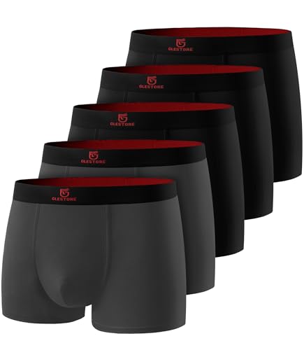 GLESTORE Boxershorts Herren Unterhosen Männer 5er Pack Modal Unterwäsche Hipster Sport Underpants 3 Schwarz mit Rot & 2 Dunkelgrau M