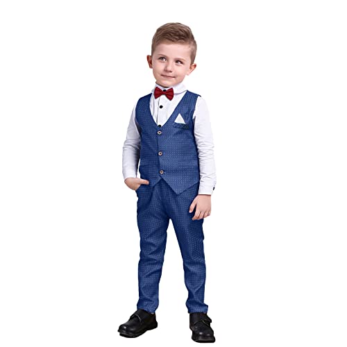 Nwada Kleinkind Baby Jungen Smoking Outfits Kleidung Set Langarm Hemd mit Fliege + Weste + Hose Taufkleid Anzug 2-3 Jahre