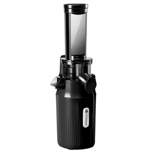 Ventray Ginnie Entsafter - Slow Juicer mit 60 U/min Niedriger Geschwindigkeit, Entsafter Gemüse und Obst mit Rückwärts Funktion und Zwei Filtergrößen, BPA Freie Elektrische Fruchtpresse, Schwarz