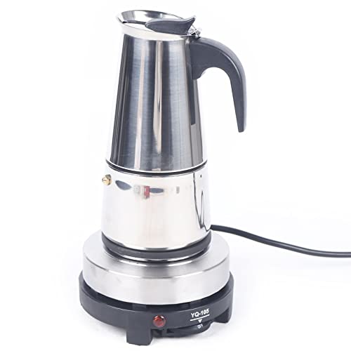 Lightakai Espressokocher, 220V Edelstahl Elektrisch Kaffeekanne 6 Tassen Espressokanne, 300 ml Mokkakocher Kaffeebereiter Moka Espressokännchen mit Elektroherd, Spülmaschinengeeignet (6 Tassen 300ml)