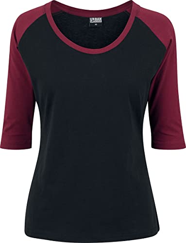 Urban Classics Damen 3/4 Contrast Raglan Tee T-Shirt, blk/burgundy, M