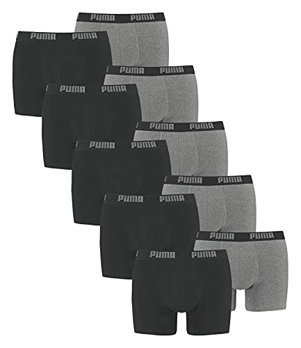 PUMA 10 er Pack Boxer Boxershorts Men Herren Unterhose Pant Unterwäsche, Farbe:691 - Dark Grey Melange/Black, Bekleidungsgröße:L