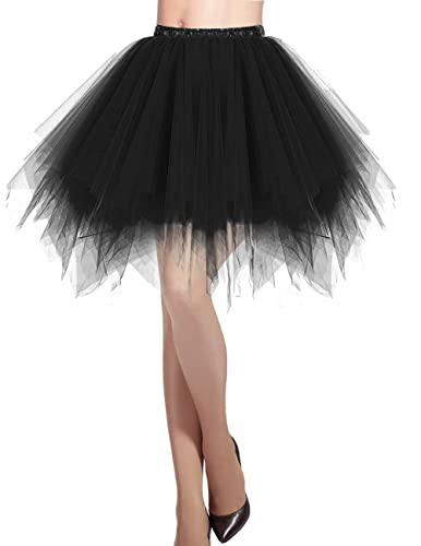 DRESSTELLS Karneval Damen 50er Rockabilly Petticoat Tutu Unterrock Kurz Ballett Tanzkleid Ballkleid Abendkleid Gelegenheit Zubehör Black L