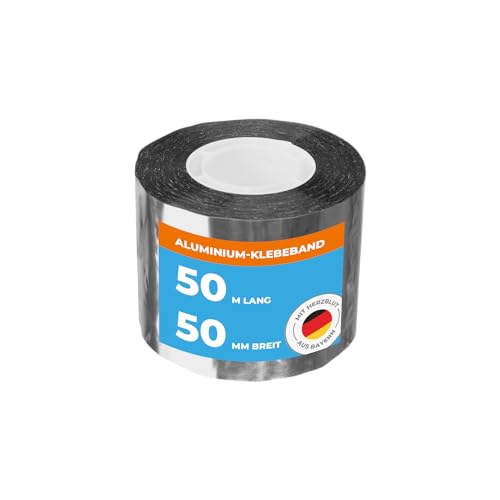 Metallisiertes Klebeband 50m x 50mm hitzebeständig 1 Rolle wasserdichtes Alu Klebeband zum Reparieren Abdichten und Dämmen, Isolierband Abdichtung gegen Feuchtigkeit & Isolierung für Rohre