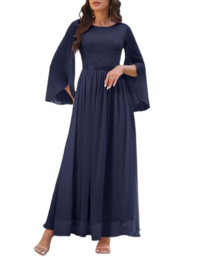 DRESSTELLS Abendkleid Lang Ballkleider Damen Lang Braut Ballkleid Damen Lang Brautkleider für Schwangere Navy 3XL