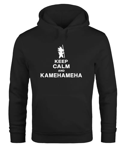 MoonWorks Hoodie Herren Keep Calm and Kamehameha Son Goku Dragonball Kapuzenpullover schwarz L