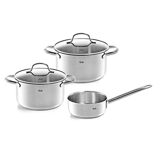 Fissler San Francisco/Edelstahl-Topfset, 3-teilig, Kochtopf-Set, Töpfe mit Glas-Deckel, Induktion (2 Kochtöpfe, 1 Stielkasserolle) – Induktion