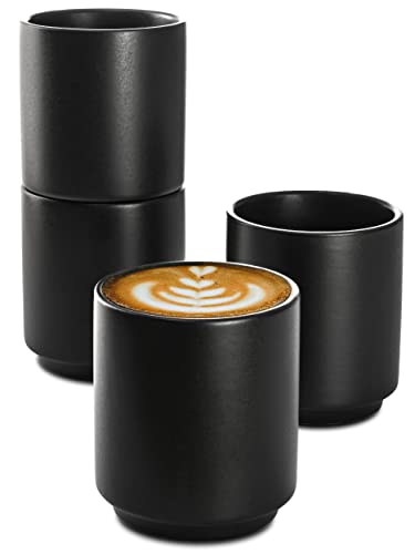 Cosumy Cappuccino Tassen 4er Set Schwarz aus Keramik - Stapelbares Design - Entworfen für Latte Art - 200 ml