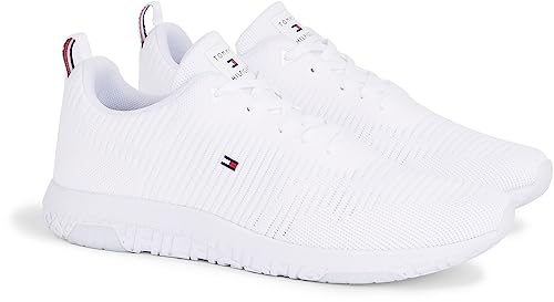 Tommy Hilfiger CORPORATE KNIT RIB RUNNER Runner Sneaker Herren, Weiß (White), 43 EU