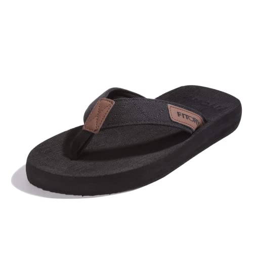 FITORY Herren Flip Flops Beach Sandalen Surfen Zehentrenner Sommerschuhe, Schwarz, 41 EU