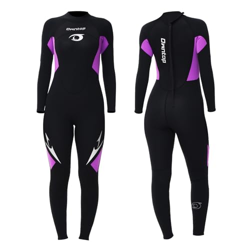 Owntop Damen Ganzkörper 3/2mm Neoprenanzug, Ultra-Stretch Langarm Winter Neoprenanzug, Rückenreißverschluss Erwachsene Neopren Surf- und Tauchanzug, Damen Violett M