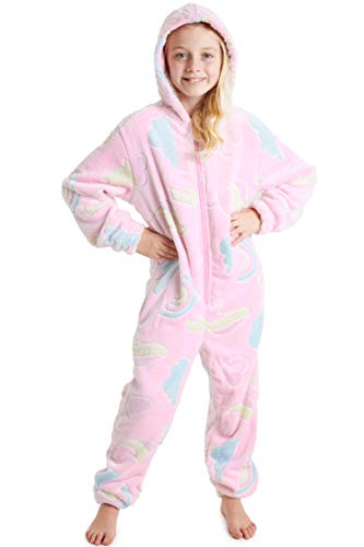 CityComfort Einhorn Onesie, Jumpsuit Mädchen, Glow in The Dark Schlafanzug Mädchen, 110-164 (9-10 Jahre, Rosa)