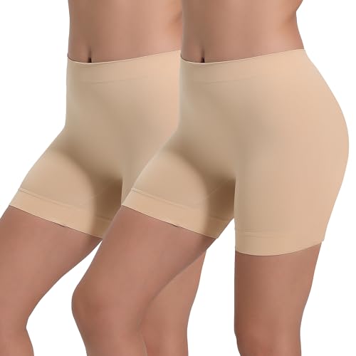 INNERSY Radlerhose Damen Hautfarben Unterkleid Hose Unter Rock Anti Scheuern Sommer 2er Pack (L, 2 Beige)