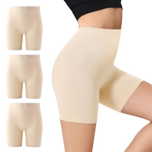 IceCony Radlerhose Damen Kurz für Kleid Hautfarbene Unterwäsche Boxershorts Leggings Sporthose Beige Hautfarbene Blickdicht Laufhose Trainingshose Reibungslos Fahrradhose Kurze Fahrrad L 3er Pack