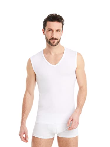 FINN Business Unterhemd Herren Ärmellos mit V-Ausschnitt - Unterziehshirt Männer aus original Lenzing® Modal Stoff - Das perfekte Tank-Top unter Hemd und Anzug Weiß Weiss M