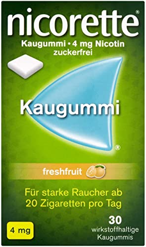 NICORETTE Kaugummi 4mg freshfruit – Nikotinkaugummi zur Raucherentwöhnung – Fruchtgeschmack – 4mg Nikotin – Rauchen aufhören – 30 St.