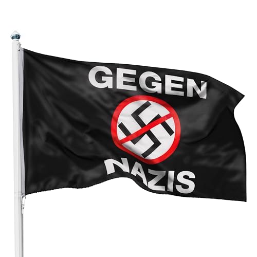 PHENO FLAGS Flagge gegen Nazis - 90x150cm - Wetterfest & Reißfest - Fahne gegen Rassismus und Diskriminierung, ideal für Demonstrationen und Zuhause