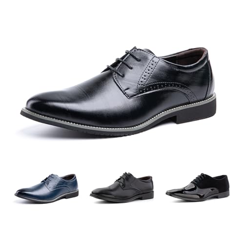 Hitmars Anzugschuhe Herren Lederschuhe Faux Business Oxford Derby Schuhe Hochzeits Klassischer Schnürschuh Männer HW1-Schwarz EU48