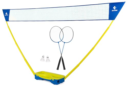 Outtec 2in1 Badminton Set, Badminton Schläger, Badminton Netz und Federball Set, Komplett 2-4 Spieler, 2 Badmintonschläger, 2 Federbälle, 2 Pfosten und EIN Leicht und Stabil Badminton Netz Outdoor