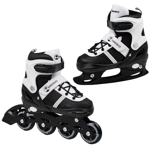 MADIVO Duo Set 2in1 Inliner/Schlittschuhe VERSTELLBAR | für Kinder und Jugendliche | Damen Herren Inline-Skates umbaubar zu Eislaufschuhe | Größen: 34-37, 38-41 (Schwarz, M (34-37))