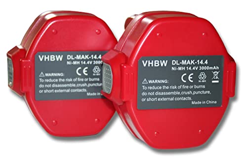 vhbw 2X Akku kompatibel mit Makita 6281DWPE, 6281D, 6280DWAE, 6333D, 6280DWALE, 6280D, 6271DWAE Werkzeug (3000 mAh, NiMH, 14,4 V)