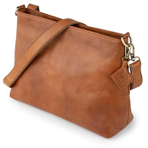 Berliner Bags Vintage Umhängetasche Marbella M, Große Schultertasche Crossbody Bag aus Leder, Handtasche für Damen - Braun