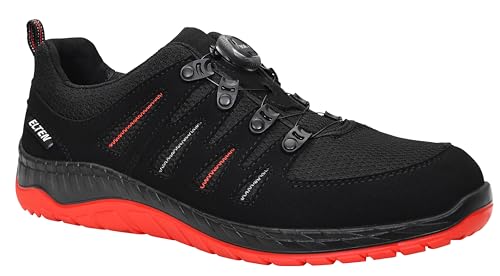 ELTEN Sicherheitsschuhe MADDOX BOA black-red Low ESD S3, Herren, Textil, Stahlkappe, leicht, sportlich, Schwarz/Rot, Größe: 44