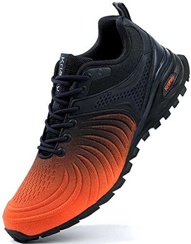 Kricely Traillaufschuhe Herren Laufschuhe Straßenlaufschuhe Sneaker Leicht Wanderschuhe Fitnessschuhe Trekkingschuhe（Orange 44.5）