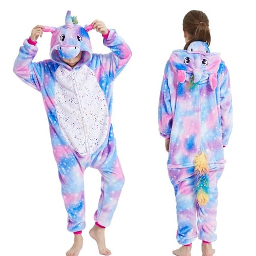 Giugio Kostüm Kinder Pyjama, 130cm Kostüm Onesie Jumpsuit mit Kapuze, Kinder Einhorn Onesie, Mädchen Jumpsuit Overall Onesie Schlafanzug, für Kuschelig Cosplay Karneval Party Halloween Weihnachten