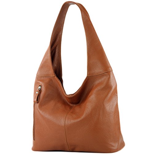 modamoda de - T155 - Shopper Schultertasche Large aus ital. Leder, Farbe:Cognac