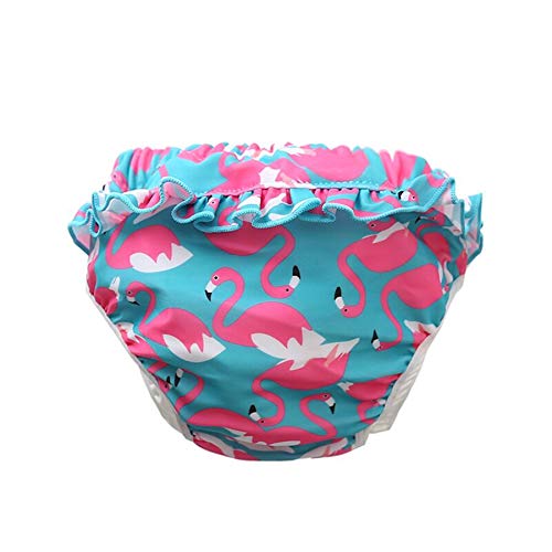 Neue Entzückende Wiederverwendbare Baby Schwimmhose Mädchen Schwimmwindel mit Rüschen für Kleinkinder, 0-4 Jahre (Roter Flamingo, L-28-36lb/2-3 Jahre)