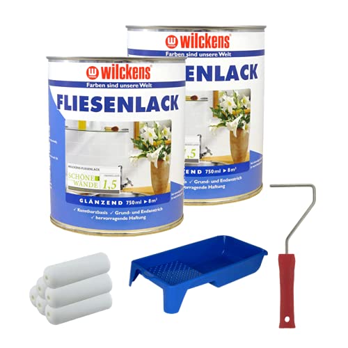 2 Dosen FLIESENLACK inkl. FARBROLLER WILCKENS weiß für 16 qm