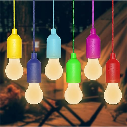 6 Stück Campinglampe, Light LED Camping, mit Zugschalter, Batteriebetrieben Tragbare LED Lampen, Zeltlampe Glühbirne, für BBQ, Camping, Zelt, Garten, Party Dekoration(Warmweiß 3000K)