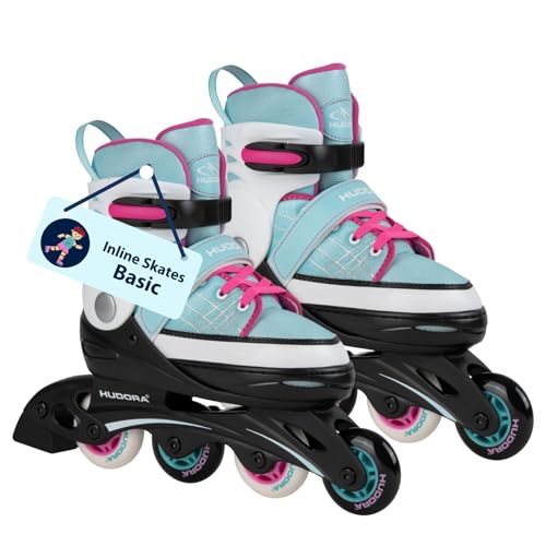 HUDORA Inline Skates Basic in Blue/Mint - Inliner für Kinder & Jugendliche in versch. Größen - Roller Skates bis zu 4 Größen verstellbar - Ideal als hochwertiges Einstiegsmodell