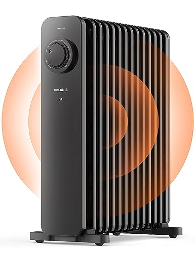 PELONIS 2500W Ölradiator Energiesparend, 13 Rippen Elektroheizung, Mobile Elektro Heizkörper mit Thermostat, 3 Heizstufen und Überhitzungsschutz, Radiator Heizung Elektrisch, Schwarz