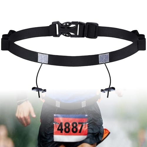 Triathlon Startnummernband Running Belt Laufgurt Startnummernband Laufgurt mit Nummernhalter 6 Gel-Halter Nummerngurt elastisch Gürteltasche für Triathlon, Marathon, Laufen, Radfahren(Schwarz)