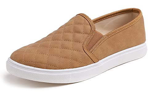 Feversole Damen Casual Slip On Sneaker Komfort Cupsole Loafer Flats, Bronze gestepptes veganes Leder FVS00123-37EU