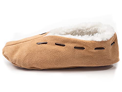 HomeOfSocks Leder Hausschuhe Herren und Damen | Obermaterial 100% Wildleder - Warme Mokassins Hüttenschuhe mit Fleece Innenfutter | Herren Puschen für Warme Füße Beige Gr. 37