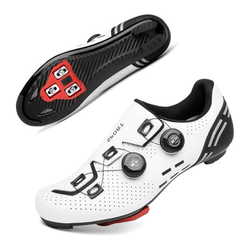 Solamni Frauen Innenspin-Klasse Fahrradschuhe Männer Roadbike MTB Radsportschuhe kompatibel mit Look SPD SP-SL Delta Lock Pedal Mountainbikeschuhe Weiß