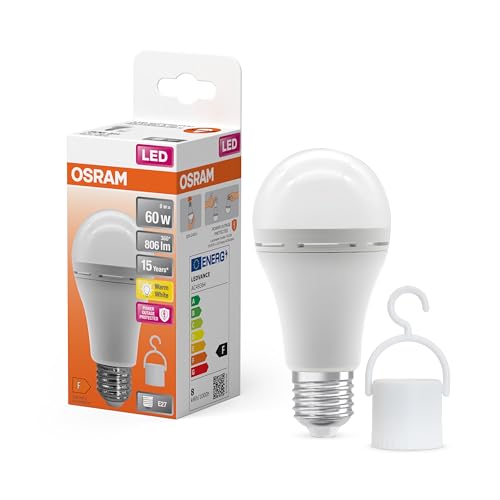 OSRAM LED Camping Lampe mit integriertem wiederaufladbaren Akku. hell wie herkömmliche 60W-Lampen. warmweißes Licht (2700K). ideal auch für Garten oder als Notfallbeleuchtung