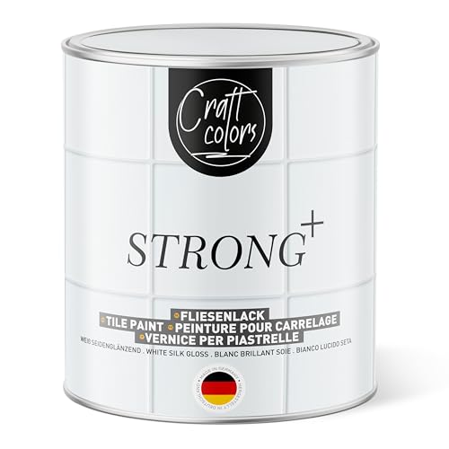 Craft Colors Fliesenlack weiß 750ml, 2IN1 Grundierung und Lackierung in einem Schritt, seidenglänzend, Fliesenfarbe Badezimmer, Fliesenfarbe Küche, Made in Germany