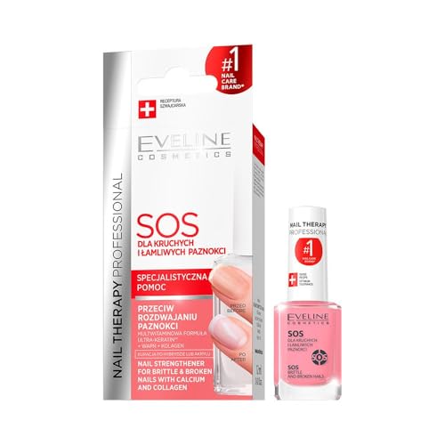 Eveline Cosmetics Nageltherapie Professionell SOS Stärkende Spülung mit Kalzium und Kollagen für brüchige, splitternde Nägel - Intensivpflege und Glanz - 12ml