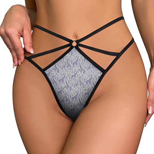 FWJZDSP Blue Giraffe Damen-Unterwäsche, Riemchen, sexy T-Rücken, G-String, Keine Show, Tangas, geschnittenes Netz-Tanga-Höschen