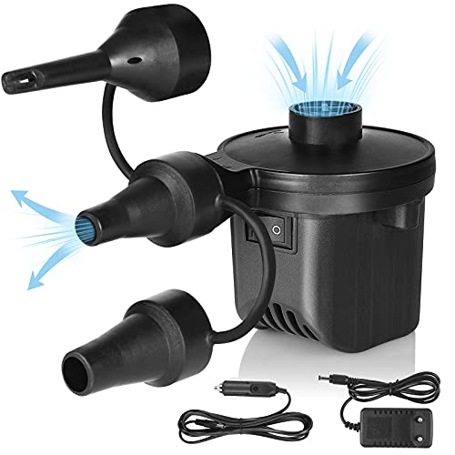 Ainiv Elektrische Luftpumpe, 60W, Air Pump für Aufblasbares Spielzeug, Pool Float, Luftbett, inkl. 3 Düsen & Netzteil