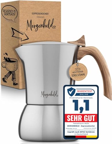 Morgenheld Premium Edelstahl Espressokocher gross für 6 Tassen 300 ml Espressokanne induktionsgeeignet Espressomaker für Induktion Espressomaschine Mokkakocher für Induktionsherd Gasherd Mokkakanne