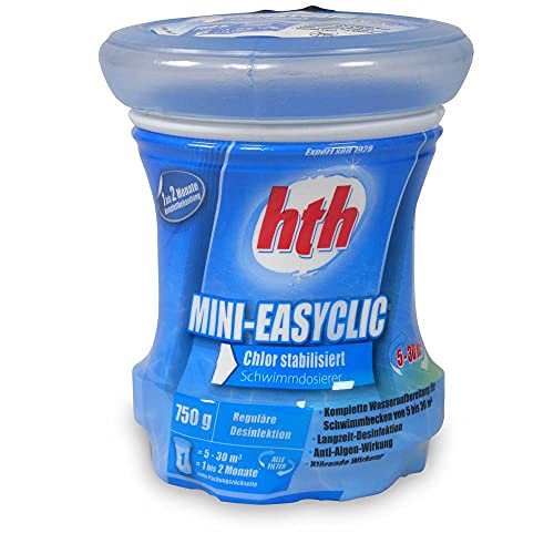 HTH Mini-EASYCLIC 750 g Komplettpflege für 1-2 Monate | Optimal für Quick-Up Frame Pools oder Stahlwandbecken | Langzeitdesinfektion auf Chlorbasis zur Dauerchlorung Antialgen Wirkung und Klareffekt