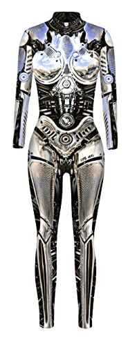 SEAUR Halloween Kostüm Damen Roboter Cosplay Catsuit Overall Knochen Anzug Karneval L